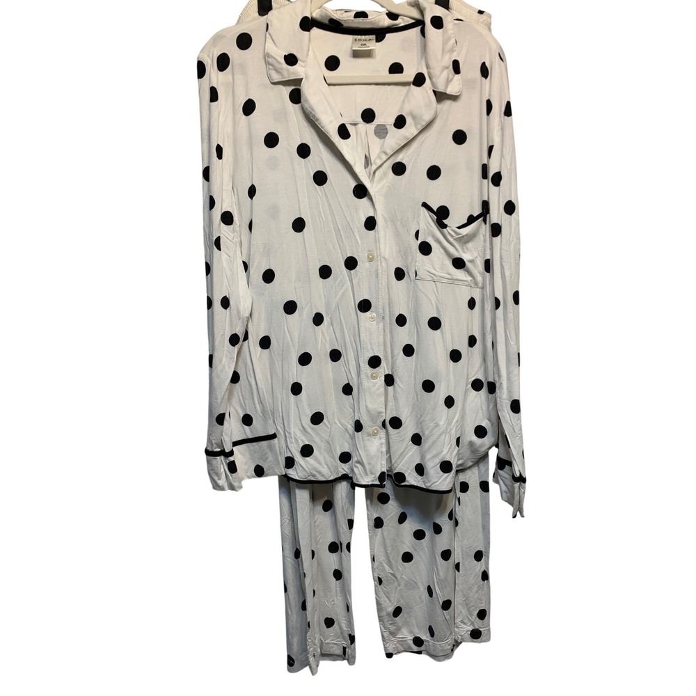 SOMA Polka Dot Pajama Set Top Pants Lounge Sleepwear XXL/XL black/white comfy